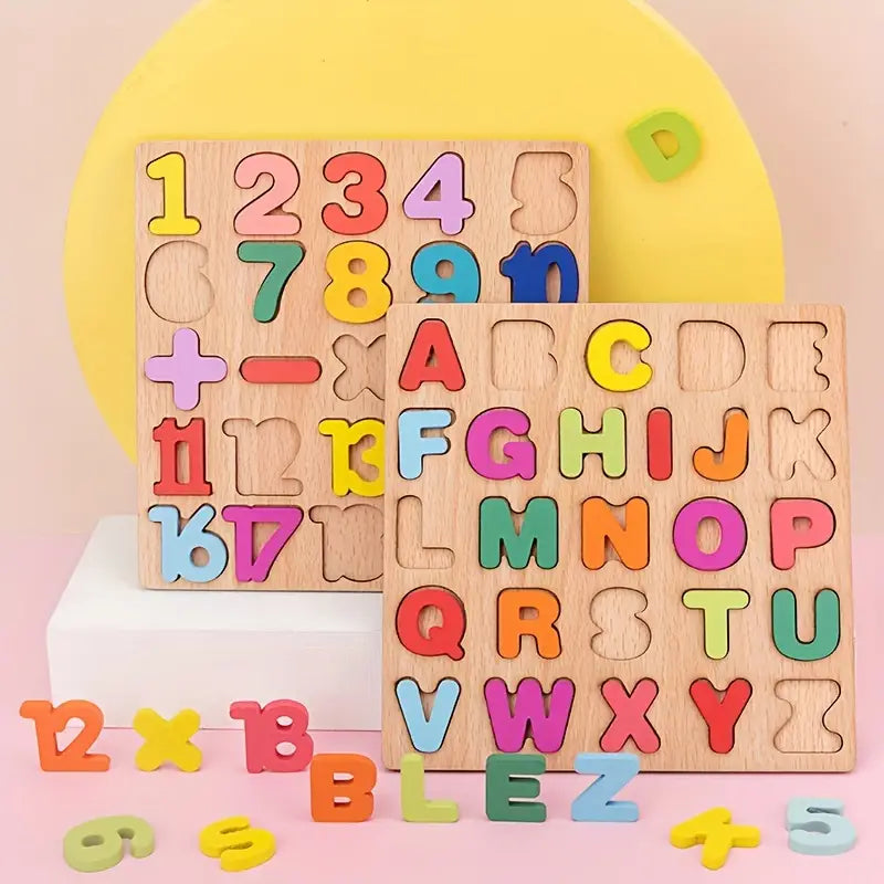 Houten Educatieve Puzzelset voor Peuters – Letters, Cijfers & Vormen – Leerzaam en Veilig Speelgoed voor Kinderen vanaf 3 Jaar