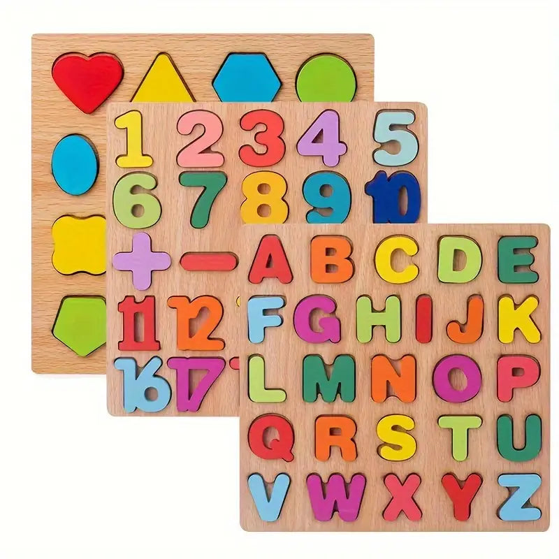 Houten Educatieve Puzzelset voor Peuters – Letters, Cijfers & Vormen – Leerzaam en Veilig Speelgoed voor Kinderen vanaf 3 Jaar